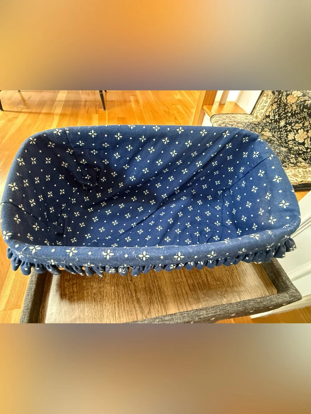 Vintage 1998 Longaberger | Woven Basket with Blue Ruffled Fabric Liner